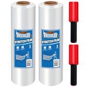 TAPEBEAR Pellicola Imballaggio Trasparente 38cm x 230M, Pellicola Estensibile Industriale Con Manico Per Pallet, Plastica Pellicola Wrapping Per Pallet e Pellicola Termoretraibile, 2 Rotoli