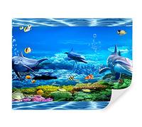 Tapeko - Carta da parati per bambini, fotomurali 260x180 cm, acquario, oceano, delfini, marino, mondo acquatico, bambini fotografica murale per camera da letto, blu u05154