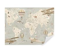 Tapeko - Carta da parati per bambini, fotomurali 260x180 cm, geografiсa, mappe, mappa del mondo, mappa della terra, bambini fotografica murale per camera da letto, avorio u36066