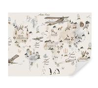 TAPEKO - Carta da Parati per Bambini, Fotomurali 260x180 cm, Mappa del mondo, Animali in diversi paesi, Viaggio, Bambini Fotografica Murale per Cameretta Bambini, u73882