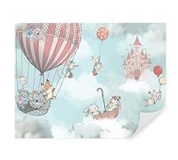 TAPEKO - Carta da Parati per Bambini, Fotomurali 360x250 cm, Castello tra le nuvole, Animali in Mongolfiera, Bambini Fotografica Murale per Cameretta Bambini, u93905