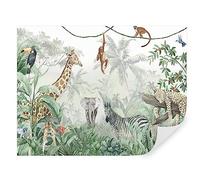 Tapeko - Carta da parati per bambini, fotomurali 360x250 cm, Giungla, tropici, leopardo, giraffa, elefante, zebra, scimmie, bambini fotografica murale per camera da letto, u74709