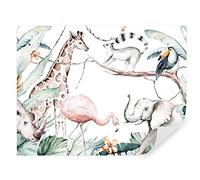 TAPEKO - Carta da Parati per Bambini, Fotomurali 400x280 cm, Animali nella Giungla Come Disegnati a Matita, Murale Fotografica per Cameretta, u53071