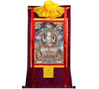 TapestrytapestrytapestryTibetan Thangka Art - Avalokiteshvara Thangka a quattro braccia - Stampa giclée digitale ad alta risoluzione e doppio strato incorniciato a mano - Arazzo buddista da appendere