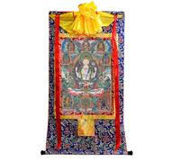 TapestrytapestrytapestryTibetan Thangka Art - Avalokiteshvara Thangka a quattro braccia - Stampa giclée digitale ad alta risoluzione e doppio strato incorniciato a mano - Arazzo buddista da appendere