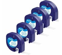 TapeTek Nastro per Letratag etichette compatibile, 12 mm x 4 m, nero su bianco, per Dymo LT-100H LT-100T 200B XR XM