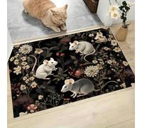 Tapis 3D De Cuisine Natura Topo Fiore Animale Retrò - Paillasson Antidérapant, Lavable En Machine Pour Décorations Salon Chambre L’Entrée Tapis De Bienvenue Nero, 80X120Cm