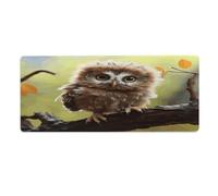 Tapis de bureau 12 x 32 pouces avec de vrais adorables bébés hiboux, bords cousus, grand tapis de souris de jeu avec base en caoutchouc antidérapante pour ordinateur de bureau, ordinateur portable e