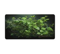 Tapis de bureau à motifs de feuilles vertes 30 x 60 cm avec bords cousus, grand tapis de souris de jeu avec base en caoutchouc antidérapante pour ordinateur de bureau, ordinateur portable et tapis d