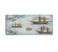Tapis de bureau carte de bateau 30 x 81 cm avec bords cousus, grand tapis de souris de jeu avec base en caoutchouc antidérapante pour ordinateur de bureau, ordinateur portable et tapis de souris pou