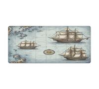 Tapis de bureau carte de bateau 40 x 89 cm avec bords cousus, grand tapis de souris de jeu avec base en caoutchouc antidérapante pour ordinateur de bureau, clavier, ordinateur portable et souris de