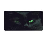 Tapis de bureau Chat Noir aux Yeux Verts 30 x 60 cm avec bords cousus, grand tapis de souris gaming antidérapant en caoutchouc pour ordinateur de bureau, ordinateur portable et bureau à domicile.