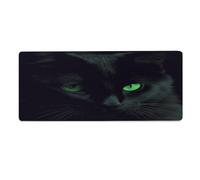 Tapis de bureau Chat noir aux yeux verts 30 x 80 cm avec bords cousus, grand tapis de souris gaming antidérapant en caoutchouc pour ordinateur de bureau, clavier, ordinateur portable et souris de tr