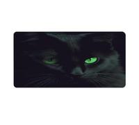 Tapis de bureau Chat noir aux yeux verts 40 x 80 cm avec bords cousus, grand tapis de souris gaming antidérapant en caoutchouc pour ordinateur de bureau, clavier, ordinateur portable et souris de tr