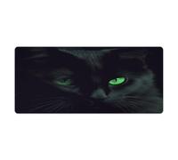 Tapis de bureau Chat noir aux yeux verts 40 x 89 cm avec bords cousus, grand tapis de souris gaming antidérapant en caoutchouc pour ordinateur de bureau, clavier, ordinateur portable et souris de tr