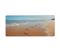 Tapis de bureau motif empreintes de plage 30 x 80 cm avec bords cousus, grand tapis de souris gaming antidérapant en caoutchouc pour ordinateur de bureau, ordinateur portable et souris de travail à