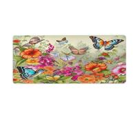 Tapis de bureau Oiseaux, Fleurs et Papillons 30 x 80 cm avec bords cousus, grand tapis de souris gaming antidérapant en caoutchouc pour ordinateur de bureau, clavier, ordinateur portable et bureau à