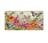 Tapis de bureau Oiseaux, Fleurs et Papillons 40 x 80 cm avec bords cousus, grand tapis de souris gaming antidérapant en caoutchouc pour ordinateur de bureau, clavier, ordinateur portable et bureau à