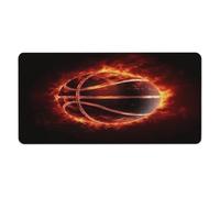 Tapis de souris de bureau Basketball in Fire 12×24 pouces avec bords cousus, grand tapis de souris de jeu avec base en caoutchouc antidérapante pour PC, ordinateur portable et bureau à domicile