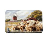 Tapis D'Entrée Highland Cow & Windmill, Western Barn Farm Country Scene Resistente Tappeto Per Porta D Ingresso Resistente Sporco Tappeto Interno Per Balcone Ufficio Casa