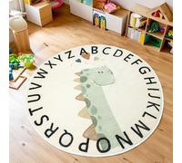 Tapis Design Tappeto a pelo basso con dinosauri in stile cartone animato, morbido e carino, tappeto per cameretta dei bambini, antiscivolo, lavabile, per la stanza dei giochi, tappeto rotondo, 80 cm,