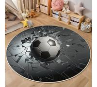 Tapis rond doux et mignon à poils courts pour chambre d'enfant garçons et filles - Tema sportivo Calcio 3D - Pour salle de jeux - Grigio scuro - 180cm