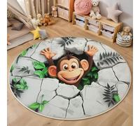 Tapis Rond, Scimmia dei cartoni animati Animali 3D pour Salon Chambres à Coucher Salle à Manger ou Chambre d'enfant Tapis Doux et Moelleux pour la Chambre à Coucher(verde,100cm)