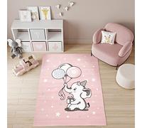 TAPISO Baby Tappeto Gioco Bambini Sala Giochi Cameretta Bambini Ragazzi Camera Morbido Motivo Astratto Animale Elefante Palloncini Stelle Multicolore Sfondo Rosa Pelo Corto 120 x 170 cm