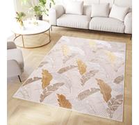 TAPISO Crystal Tappeto Pelo Corto Lucido Effetto 3D Design Moderno Motivo Floreale Piccole Foglie Tonalità Oro Marrone Beige Soggiorno Sala Camera Cameretta OEKO-TEX 250 x 350 cm