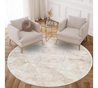 TAPISO Crystal Tappeto Rotondo Pelo Corto Lucido Effetto 3D Design Moderno Astratto Geometrico Sfumato Linee Tonalità Crema Marrone Soggiorno Sala Camera Sicuro 160 x 160 cm