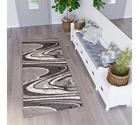 TAPISO Dream Tappeto Runner Passatoia per Corridoio Cucina Ufficio Entrata Ingresso Sala Design Moderno Motivo Geometrico Astratto Onde tonalità di Grigio Pelo Corto 70 x 230 cm