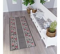 TAPISO Dream Tappeto Runner Passatoia per Corridoio Cucina Ufficio Entrata Ingresso Sala Design Moderno Motivo Astratto Floreale Geometrico Mosaico Grigio Scuro Rosso Pelo Corto 60 x 270 cm