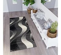 TAPISO Dream Tappeto Runner Passatoia per Corridoio Cucina Ufficio Entrata Ingresso Sala Design Moderno Motivo Geometrico Astratto Onde tonalità di Grigio Scuro Pelo Corto 70 x 290 cm