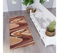 TAPISO Dream Tappeto Runner Passatoia per Corridoio Cucina Ufficio Entrata Ingresso Sala Design Moderno Motivo Geometrico Astratto Onde tonalità di Marrone Pelo Corto 70 x 800 cm