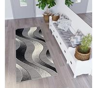TAPISO Dream Tappeto Runner Passatoia per Corridoio Cucina Ufficio Entrata Ingresso Sala Design Moderno Motivo Geometrico Astratto Onde tonalità di Grigio Crema Pelo Corto 80 x 100 cm