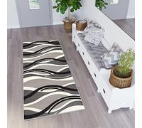 TAPISO Dream Tappeto Runner Passatoia per Corridoio Cucina Ufficio Entrata Ingresso Sala Design Moderno Motivo Geometrico Astratto Onde Fine tonalità di Grigio Scuro Crema Pelo Corto 70 x 240 cm