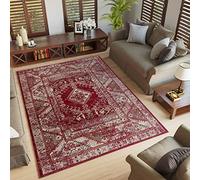 TAPISO Dubai Tappeto Tradizionale Pelo Corto Soggiorno Design Vintage Motivo Geometrico Mosaico Ornamenti Tonalità Rosso Salotto Sala Camera Ufficio Oeko-Tex 160 x 220 cm