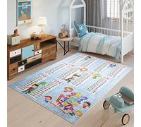 TAPISO Emma Tappeto Educativo Gioco Bambini Sala Giochi Cameretta Stampato Tabelline Matematica Azzurro Multicolore Antiscivolo Lavabile in Lavatrice 120 x 170 cm