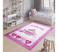 TAPISO Emma Tappeto Gioco Bambini Sala Giochi Cameretta Stanza Bambini Stampato Morbido Rosa Castello Principessa Antiscivolo Lavabile in Lavatrice 120 x 170 cm