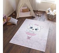 TAPISO Emma Tappeto Gioco Bambini Sala Giochi Cameretta Stanza Bambini Stampato Morbido Rosa Gatta Ballerina Antiscivolo Lavabile in Lavatrice 120 x 170 cm