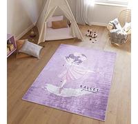 TAPISO Emma Tappeto Gioco Bambini Sala Giochi Cameretta Stanza Bambini Stampato Morbido Viola Ballerina Antiscivolo Lavabile in Lavatrice 80 x 150 cm