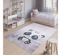 TAPISO Emma Tappeto Gioco Bambini Sala Giochi Cameretta Stanza Bambini Stampato Morbido Viola Pallido Panda Antiscivolo Lavabile in Lavatrice 80 x 150 cm