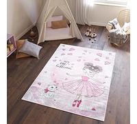 TAPISO Emma Tappeto Gioco Bambini Sala Giochi Cameretta Stanza Bambini Stampato Rosa Ballerina Gatto Multicolore Antiscivolo Lavabile in Lavatrice 160 x 230 cm