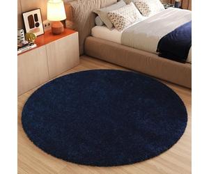 TAPISO Essence - Tappeto Rotondo, Blu Scuro, Blu Navy, a Pelo Lungo, Shaggy, Tinta Unita, per Camera da Letto, Soggiorno, cameretta dei Bambini, Certificato Öko-Tex 160 x 160 cm