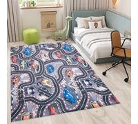 TAPISO Flannel Tappeto Gioco Bambini Stampato a Macchina Antiscivolo Lavabile Pelo Corto Design Moderno Morbido Pista Strade Auto Multicolore Grigio Cameretta Oeko-Tex 140 x 200 cm