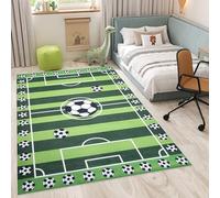 TAPISO Flannel Tappeto Gioco Bambini Stampato a Macchina Antiscivolo Lavabile Pelo Corto Design Moderno Morbido Campo Calcio Palla Multicolore Verde Cameretta Oeko-Tex 120 x 170 cm