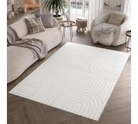 TAPISO Hygge Tappeto Salotto Moderno Effetto 3d Monocromatico Tonalità Bianco Sporco Motivo Geometrico Astratto Soggiorno Camera Sala Oeko-Tex 140 x 200 cm