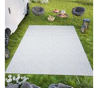 TAPISO Ibiza Tappeto Outdoor Impermeabile Pieghevole Plastica Lavabile Reversibile Resistente ai Raggi UV Bianco Grigio Picnic Spiaggia Giardino Balcone Campeggio Oeko-Tex 120 x 180 cm