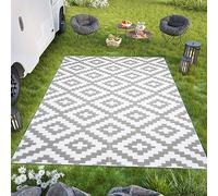 TAPISO Ibiza Tappeto Outdoor Impermeabile Pieghevole Plastica Lavabile Reversibile Resistente ai Raggi UV Grigio Bianco PIC-nic Spiaggia Giardino Balcone Campeggio Oeko-Tex 150 x 240 cm