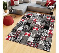TAPISO Maya Tappeto Soggiorno Pelo Corto Design Moderno Motivo Astratto Geometrico Orientale a Quadretti Mosaico Grigio Rosso Camera Cameretta Ufficio Salotto Oeko-Tex 130 x 190 cm